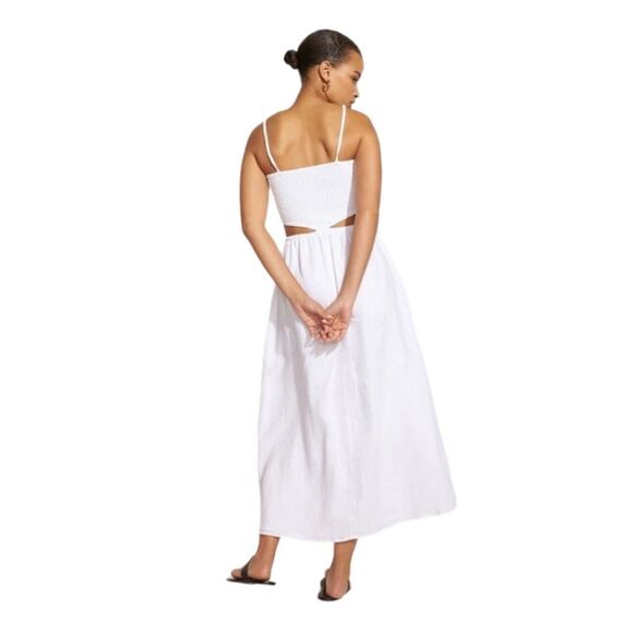 Faithfull the Brand Linen Smocked‎ Tayari Midi Beachy Dress Women's 8 White NWT - Picture 5 of 16